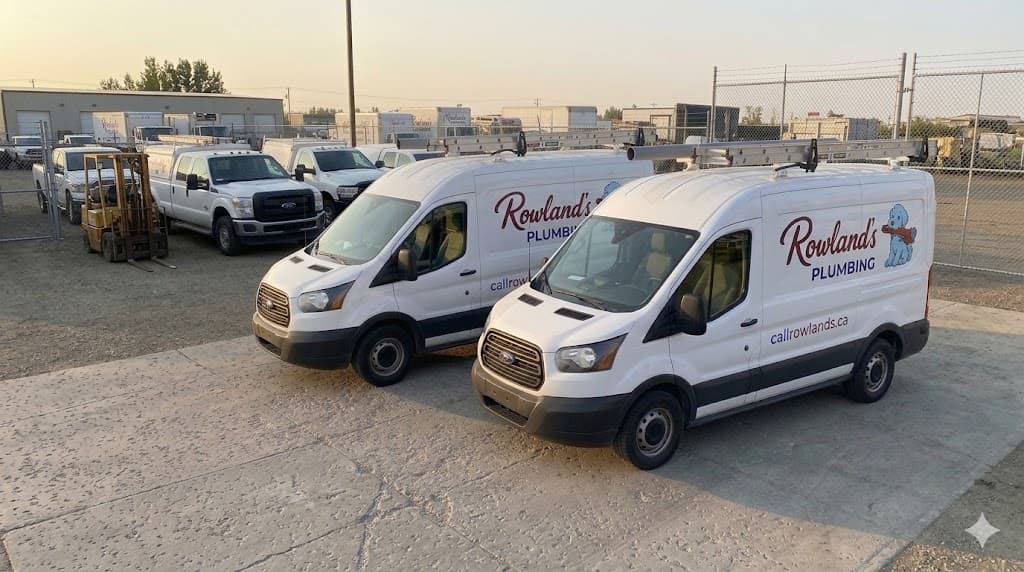 Service vans lined up in a contractor yard.